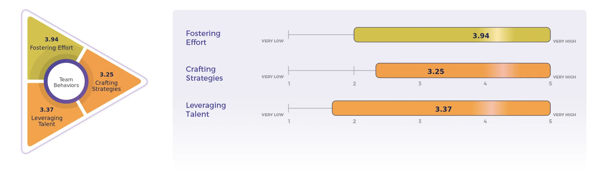 Пример отчёта TDS: оценки командных процессов Fostering Effort, Crafting Strategies, Leveraging Talents
